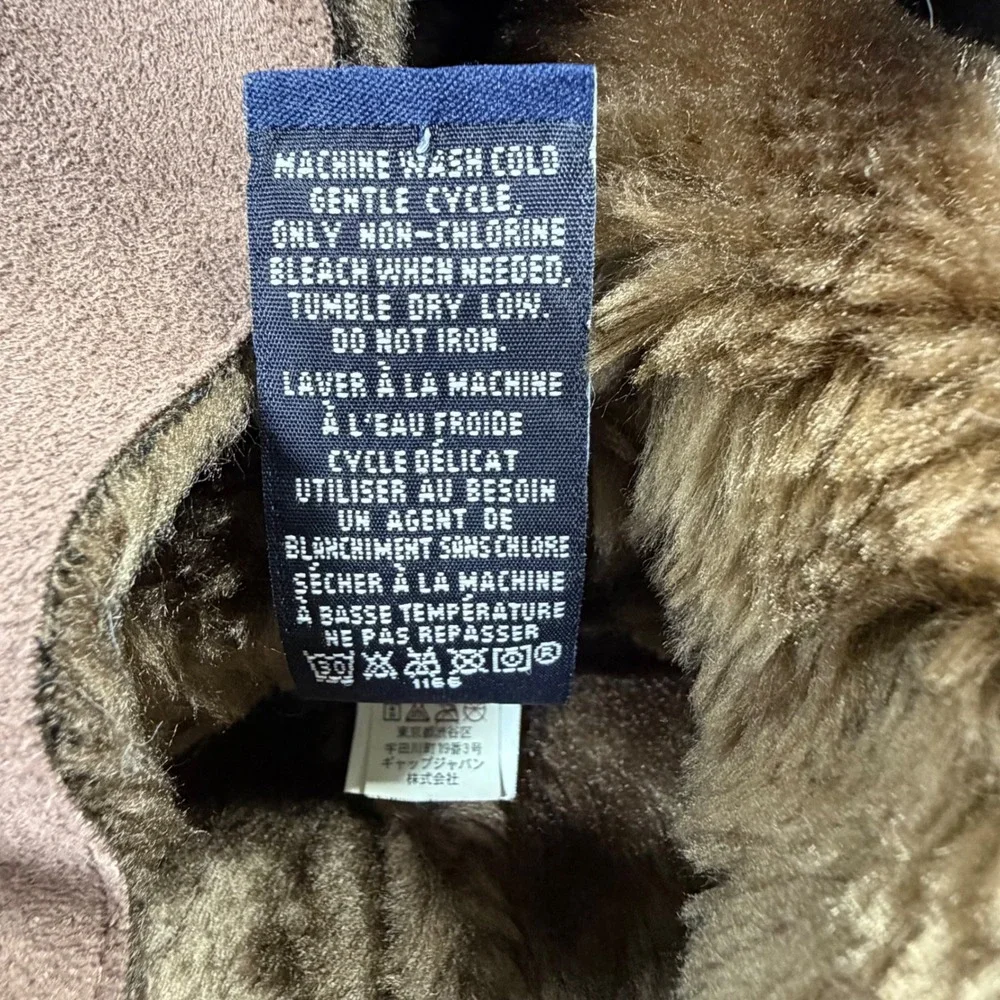 GAP Faux Shearling Hooded Coat Kids Size M 7-8 Brown Winter Jacket Faux Suede
